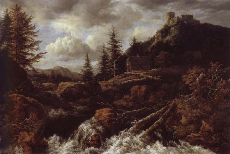 Jacob van Ruisdael Waterfall in a Mountainous Landscape with a Ruined castle China oil painting art